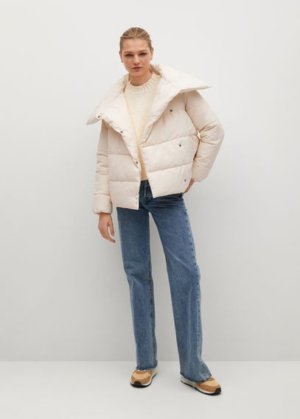 Funnel neck feather coat off white - Woman - XS-S - MANGO