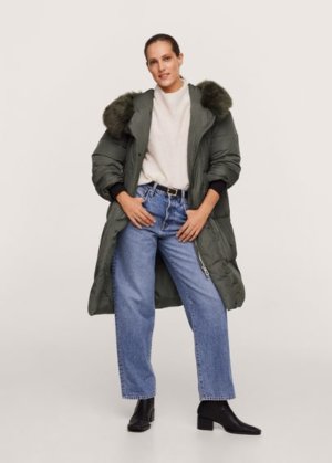 Fur collar quilted coat medium brown - Woman - XL - MANGO