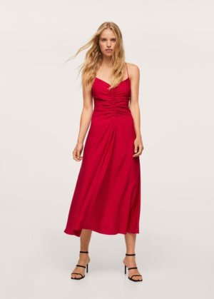 Gathered neckline dress red - Woman - 10 - MANGO