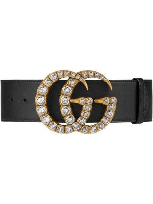 Gucci Leather belt with crystal Double G buckle - Black