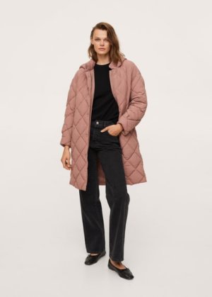 Hooded water-repellent quilted jacket pink - Woman - L - MANGO