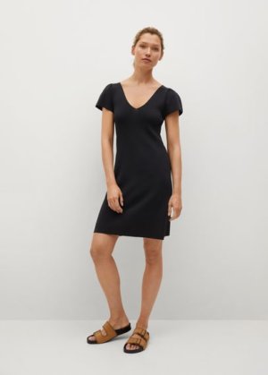 Knit ruched sleeve dress black - Woman - 6 - MANGO