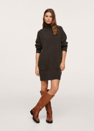 Knitted turtleneck dress chocolate - Woman - 14 - MANGO