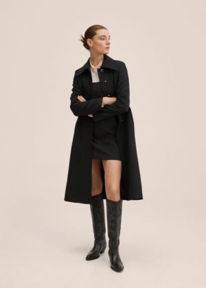 Lapelled straight-cut coat black - Woman - XXL - MANGO