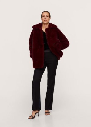 Lapels faux fur coat red - Woman - M - MANGO