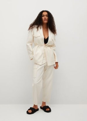 Linen suit jacket with pockets ecru - Woman - M - MANGO