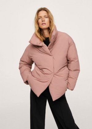 Long collar quilted coat pink - Woman - XS - MANGO