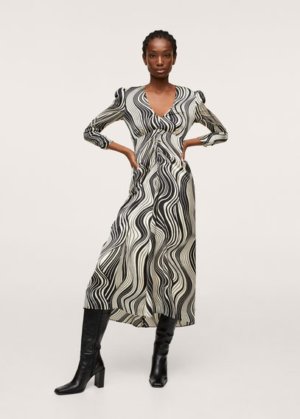 Midi printed dress black - Woman - 6 - MANGO