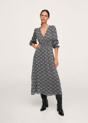 Midi printed dress black - Woman - 8 - MANGO
