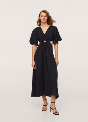 Modal slit dress black - Woman - 14 - MANGO