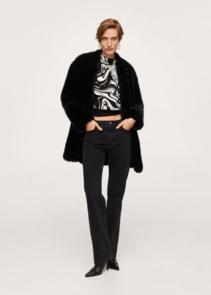 Oversize faux-fur coat black - Woman - XL - MANGO