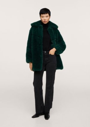 Oversize faux-fur coat dark green - Woman - M - MANGO