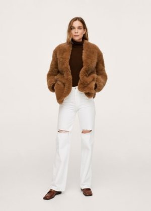 Oversize faux-fur coat orange - Woman - XL - MANGO