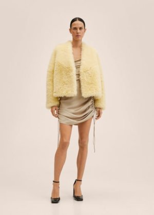 Oversize faux-fur coat pastel yellow - Woman - XL - MANGO