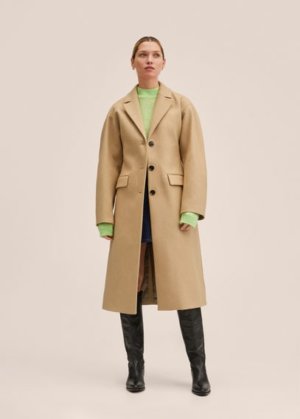 Oversize wool coat beige - Woman - XS - MANGO