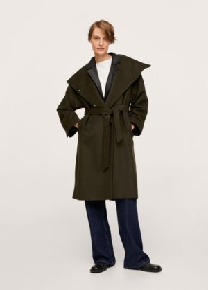 Oversize wool coat khaki - Woman - S - MANGO