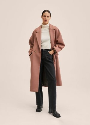 Oversize wool coat pastel pink - Woman - M - MANGO