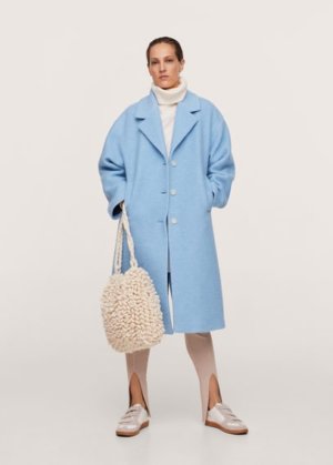 Oversize wool coat sky blue - Woman - L - MANGO