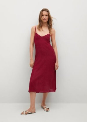 Pleated knitted dress cherry - Woman - 14 - MANGO