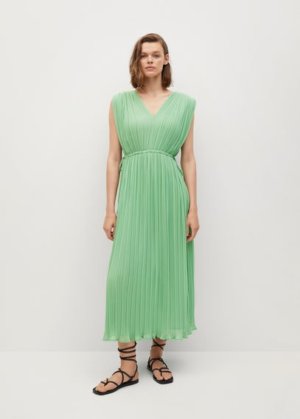 Pleated midi dress pastel green - Woman - 14 - MANGO