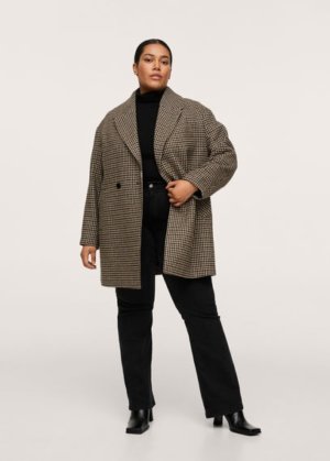 Plus size - Checked oversize coat brown - 2XL - MANGO