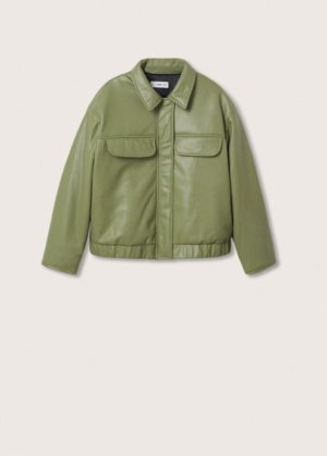 Plus size - Faux leather jacket with pockets pastel green - 4XL - MANGO