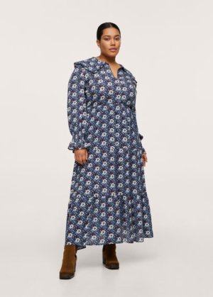 Plus size - Floral print dress blue - 20 - MANGO