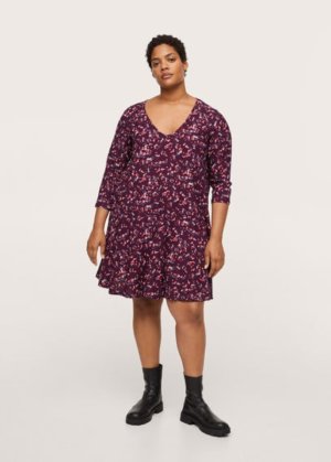 Plus size - Floral print dress burgundy - 24 - MANGO
