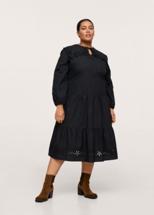 Plus size - Frill cotton dress black - 22 - MANGO