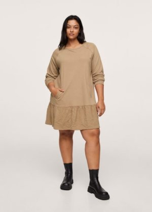 Plus size - Frill cotton dress medium brown - 24 - MANGO