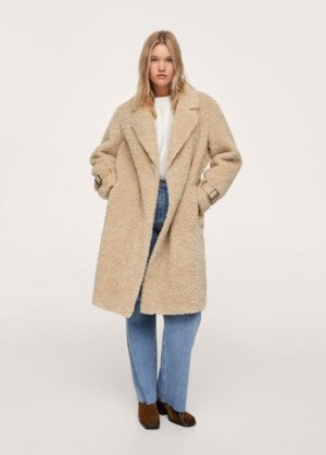 Plus size - Lapels faux fur coat medium brown - 3XL - MANGO