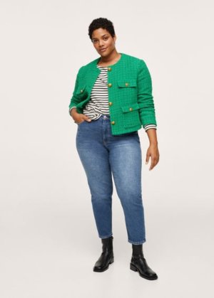 Plus size - Pocket tweed jacket green - 3XL - MANGO
