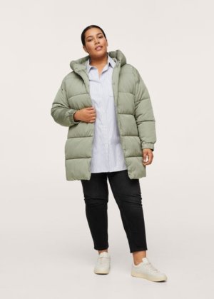 Plus size - Quilted buttoned coat pastel green - 2XL - MANGO