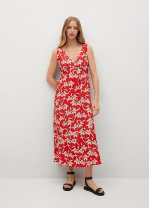 Printed cut-out detail dress red - Woman - 10 - MANGO