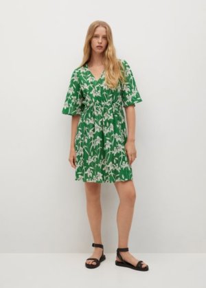 Printed ruched dress green - Woman - 12 - MANGO