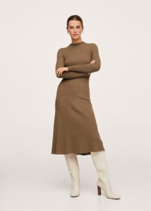 Ribbed knit dress brown - Woman - 10 - MANGO