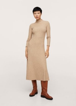 Ribbed knit dress medium brown - Woman - 10 - MANGO