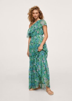 Ruffle printed dress green - Woman - 12 - MANGO
