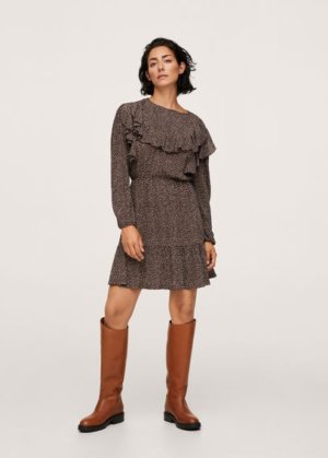 Ruffled printed dress brown - Woman - 4 - MANGO