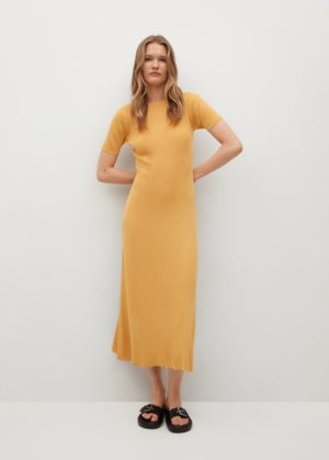 Side slit knit dress mustard - Woman - 8 - MANGO
