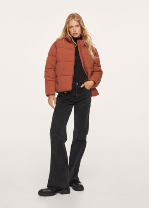 Side-zip quilted coat maroon - Woman - XS - MANGO