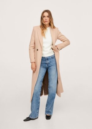 Straight-cut wool coat beige - Woman - XL - MANGO