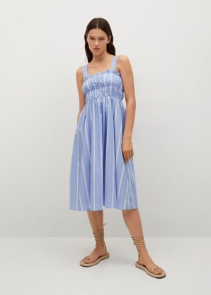 Striped cotton dress sky blue - Woman - 12 - MANGO