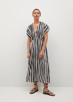 Striped flared dress black - Woman - 12 - MANGO