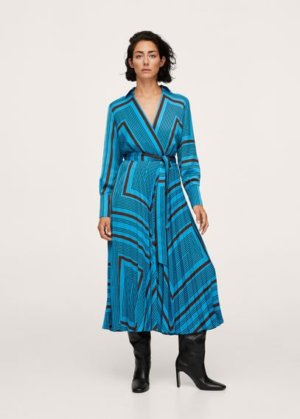 Striped midi dress blue - Woman - 8 - MANGO