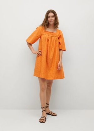 Textured cotton-blend dress orange - Woman - 14 - MANGO