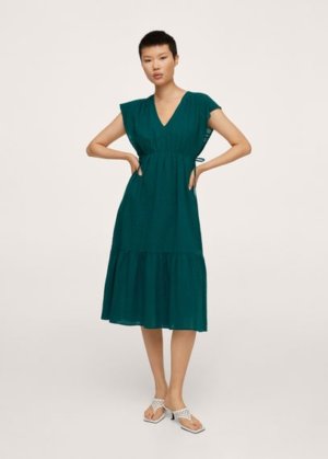 Textured ruffled dress emerald green - Woman - 8 - MANGO
