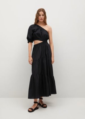 Vent cotton dress black - Woman - 12 - MANGO