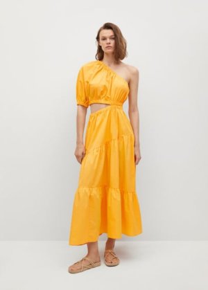 Vent cotton dress orange - Woman - 14 - MANGO