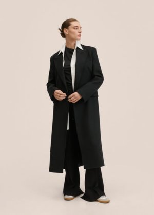 Woollen coat with belt black - Woman - XL - MANGO